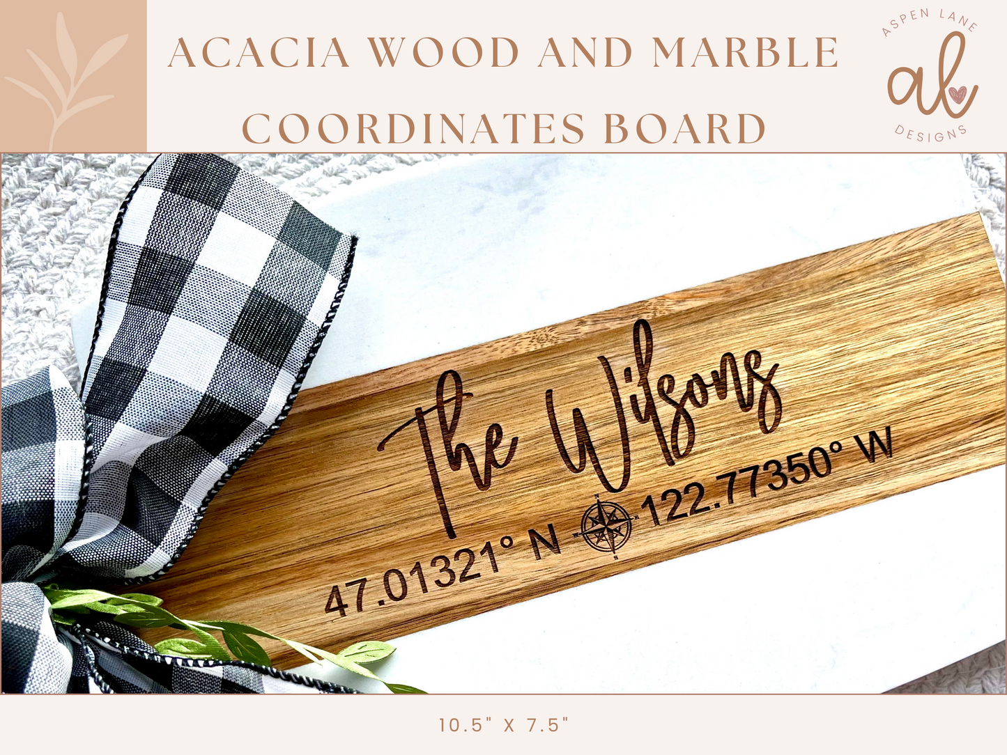 Engraved Coordinates Acopa Marble & Acacia Charcuterie Board Custom Cutting Board Realtor Closing Gift, Coordinates Gift, New Homeowner Gift