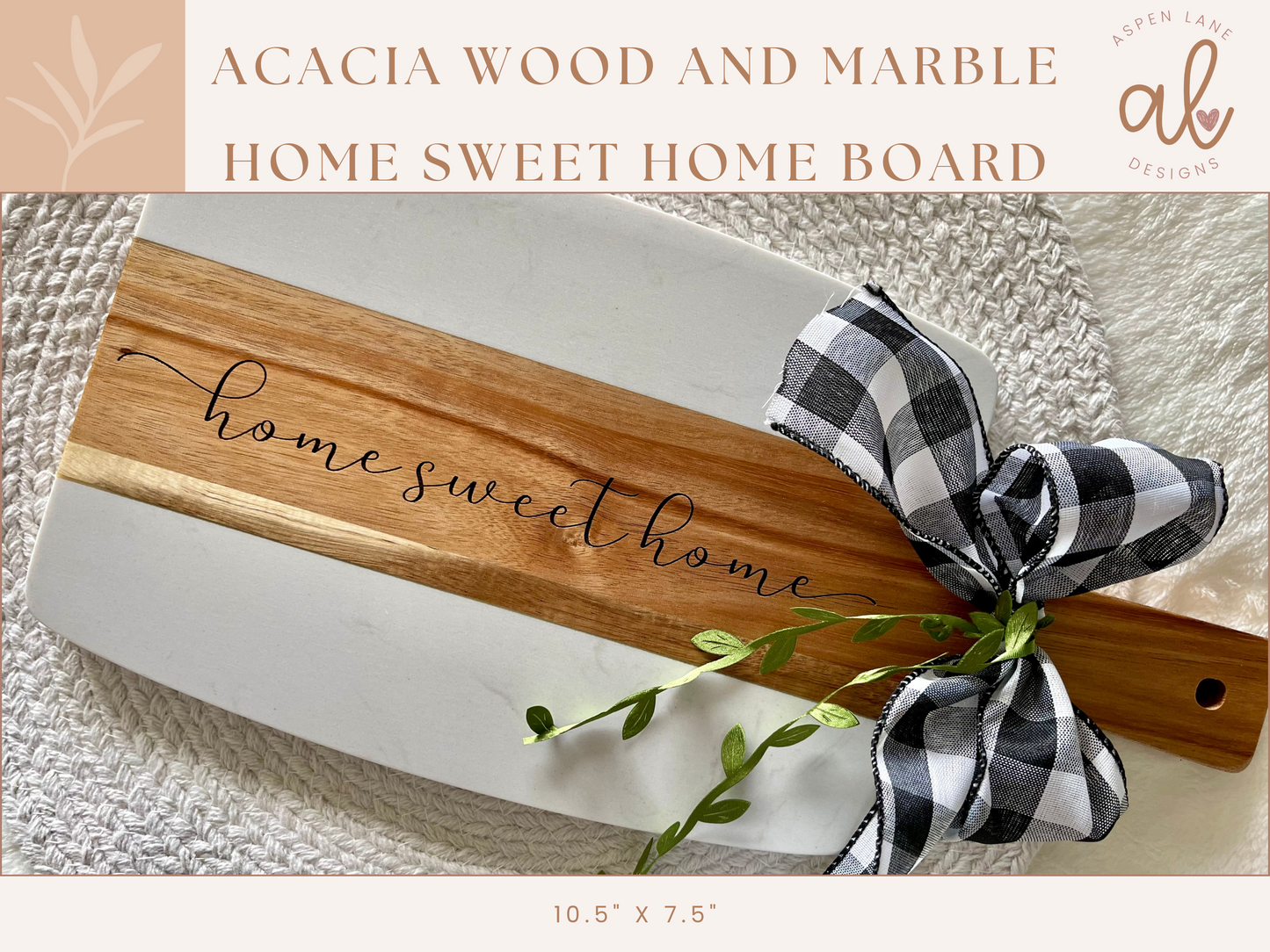 Custom Home Sweet Home or Welcome Home Engraved Acopa Marble and Acacia Wood Charcuterie Board, 10.5 " x 7.5"