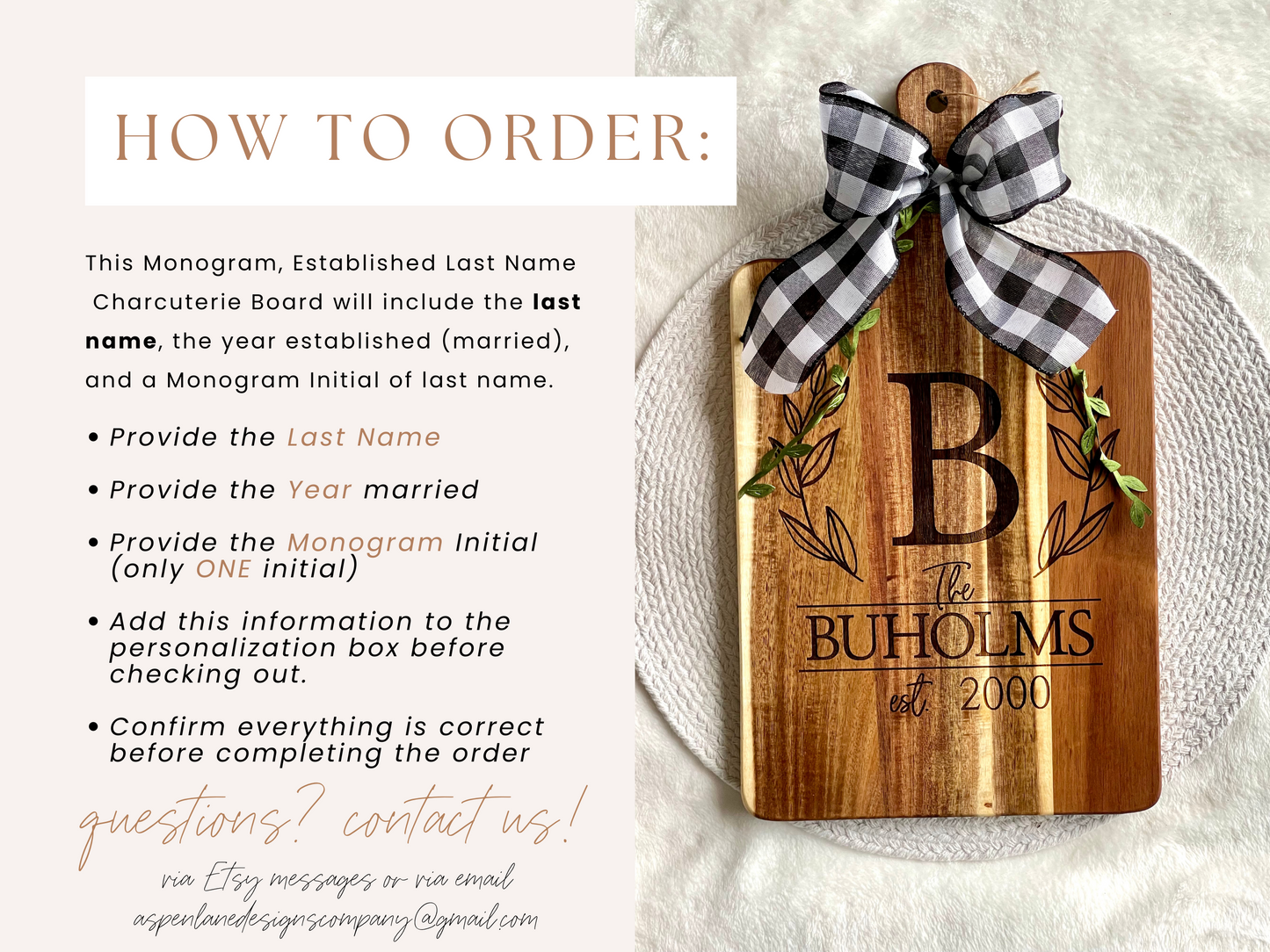 Engraved Acacia Charcuterie Board, Monogram, Established Last Name, Custom Cutting Board, Realtor Closing Gifts, Cheese Board, Wedding Gift, Serving Board 15.94 x 8.86