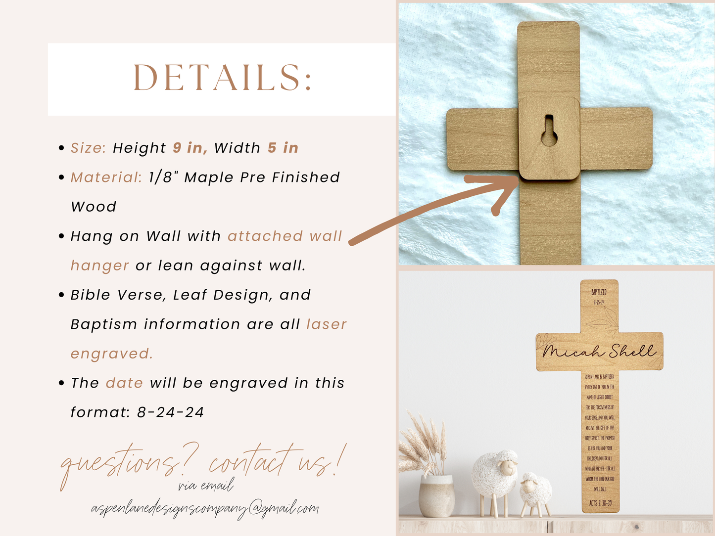 Personalized Baptism Wooden Wall Cross | Baptism Gift| Baptism Gift For Boy, Girl and Teen