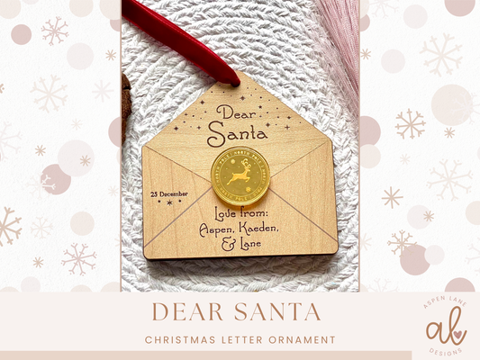 Letter To Santa Ornament, Santa List Envelope Ornament, Dear Santa Letter Wooden Ornament, Personalized Christmas List Ornament, North Pole