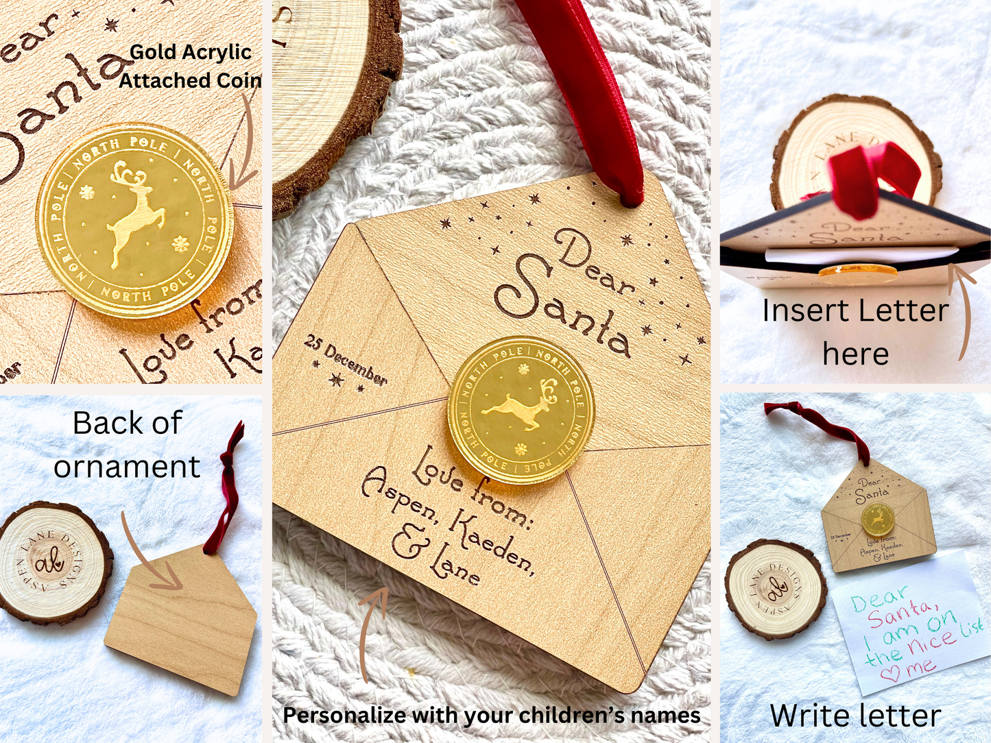 Letter To Santa Ornament, Santa List Envelope Ornament, Dear Santa Letter Wooden Ornament, Personalized Christmas List Ornament, North Pole