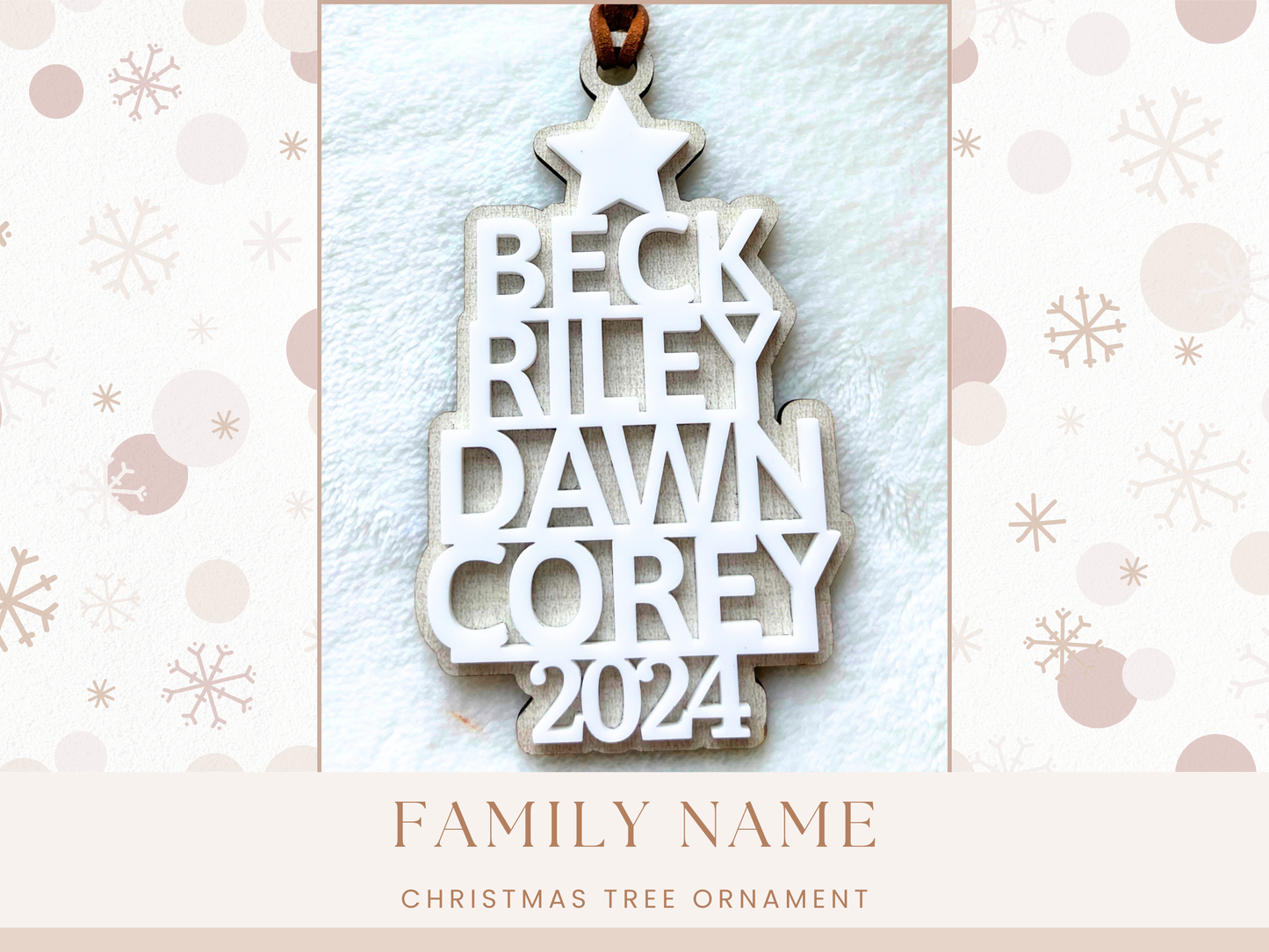 Personalized Family Name Christmas Tree Ornament, Christmas Tree Name Ornament, Family Tree Ornament, Laser Cut Family Ornament, Family Gift