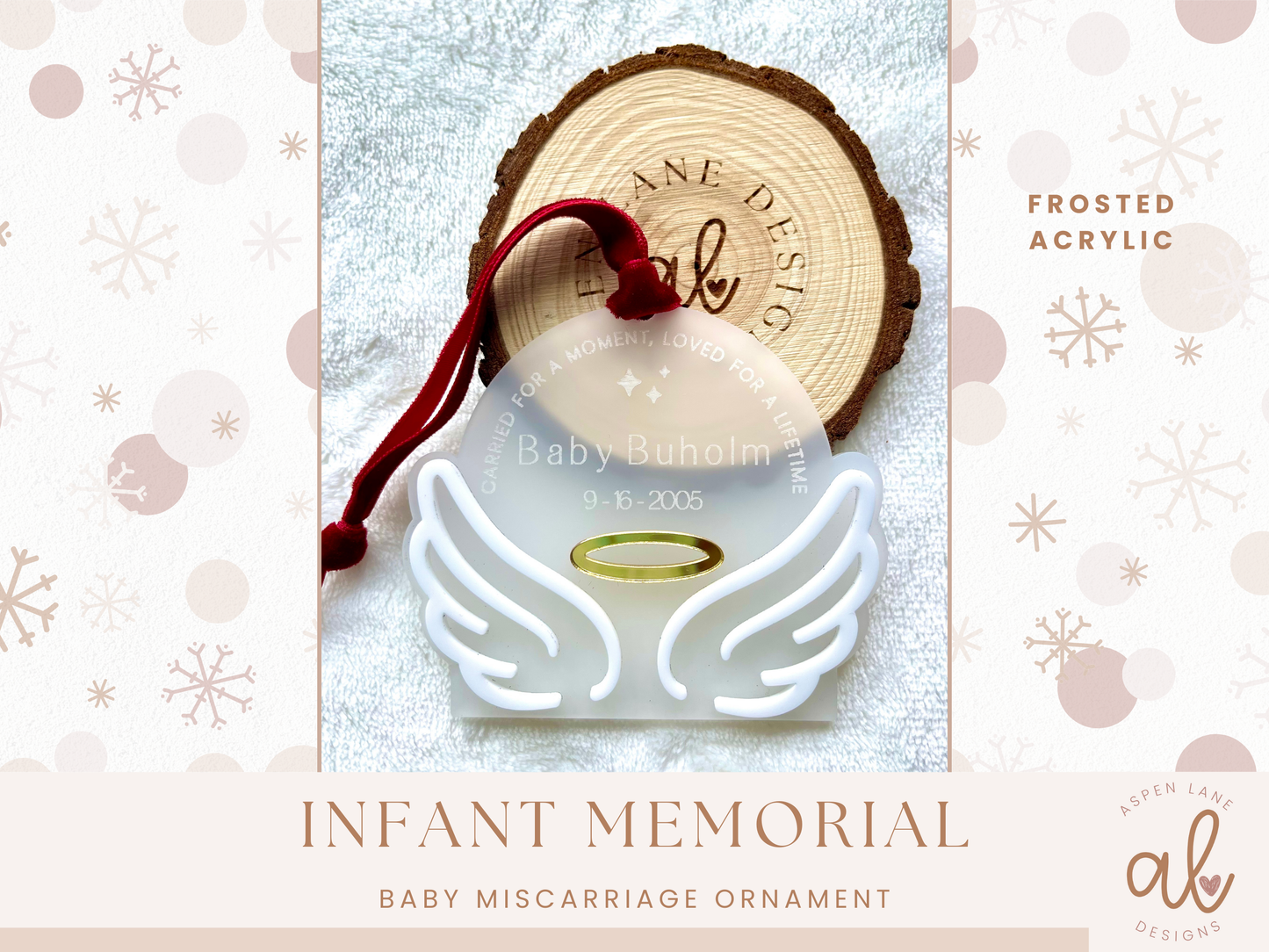 Personalized Miscarriage Memorial Ornament, Infant Memorial, Miscarriage Keepsake, Baby Memorial Gift, Baby Loss Ornament, Angel Wings Baby