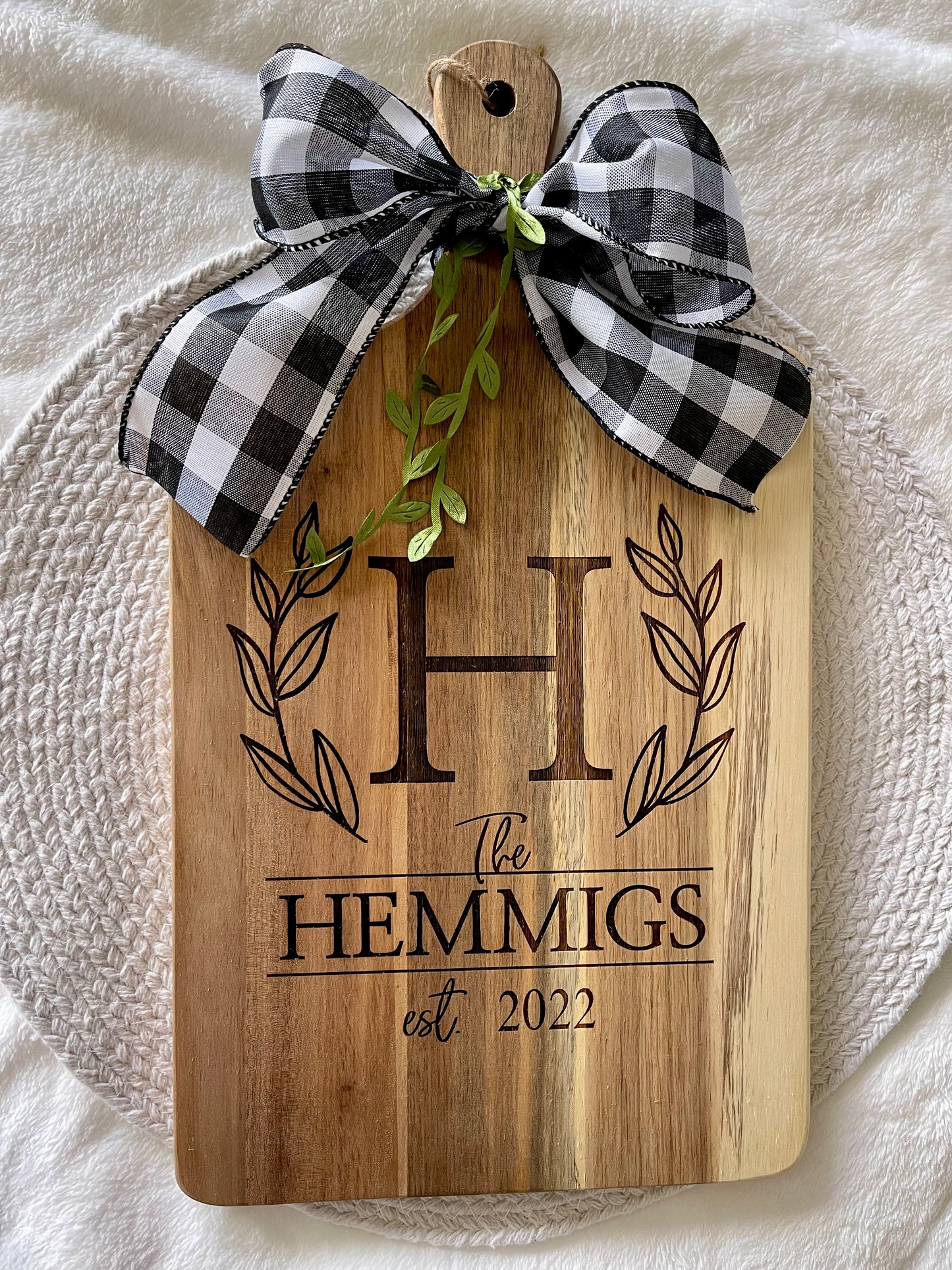 Engraved Acacia Charcuterie Board, Monogram, Established Last Name, Custom Cutting Board, Realtor Closing Gifts, Cheese Board, Wedding Gift, Serving Board 15.94 x 8.86