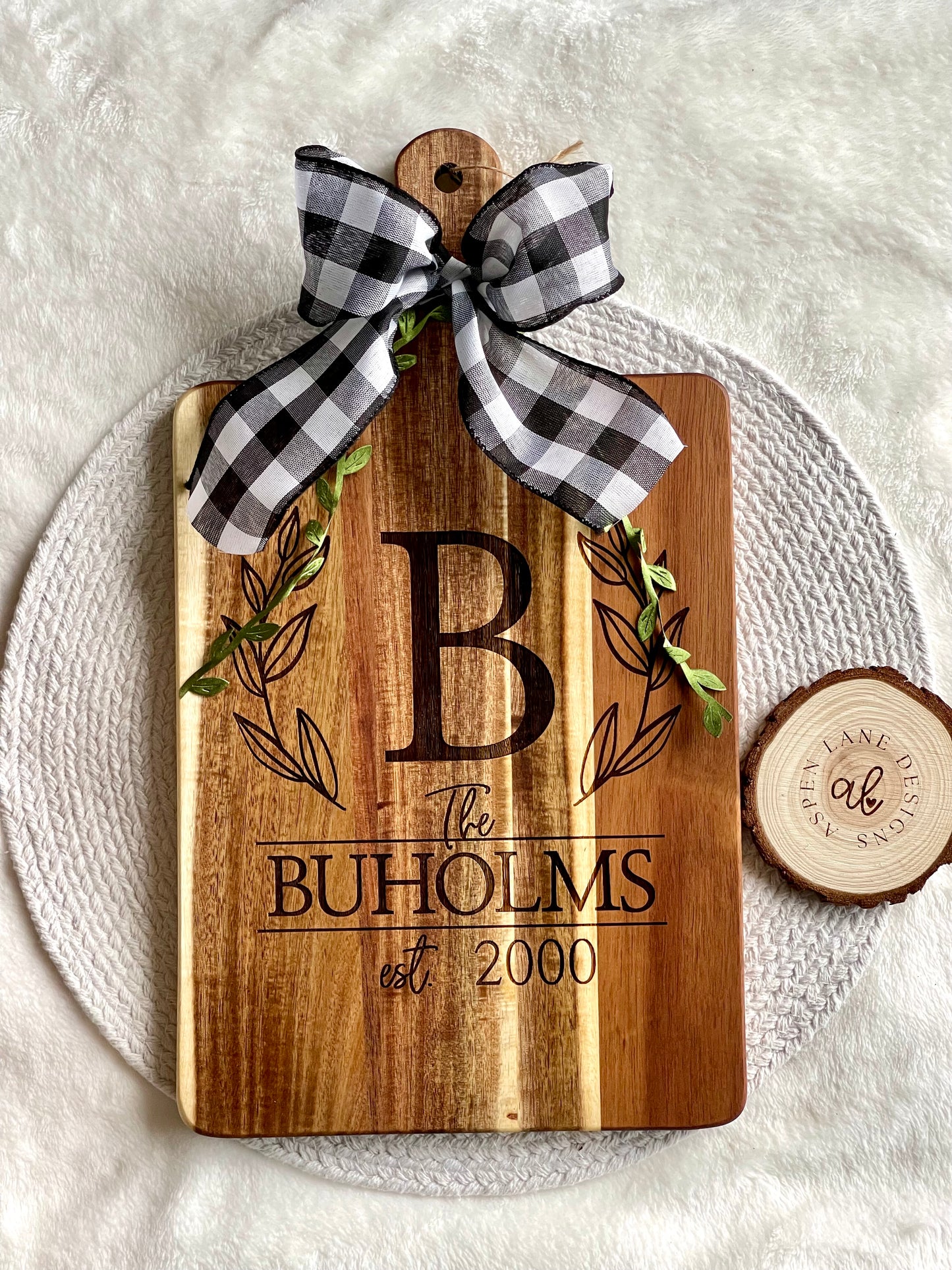 Engraved Acacia Charcuterie Board, Monogram, Established Last Name, Custom Cutting Board, Realtor Closing Gifts, Cheese Board, Wedding Gift, Serving Board 15.94 x 8.86