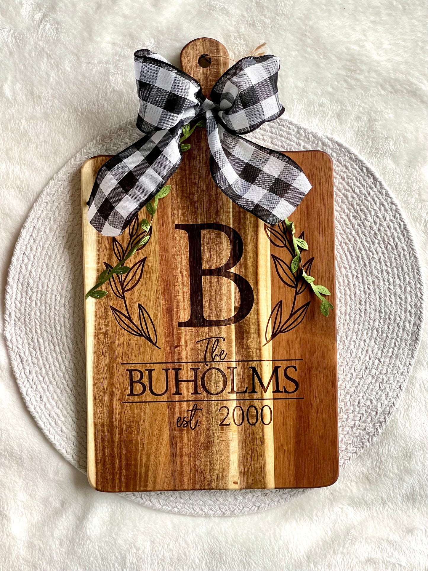 Engraved Acacia Charcuterie Board, Monogram, Established Last Name, Custom Cutting Board, Realtor Closing Gifts, Cheese Board, Wedding Gift, Serving Board 15.94 x 8.86