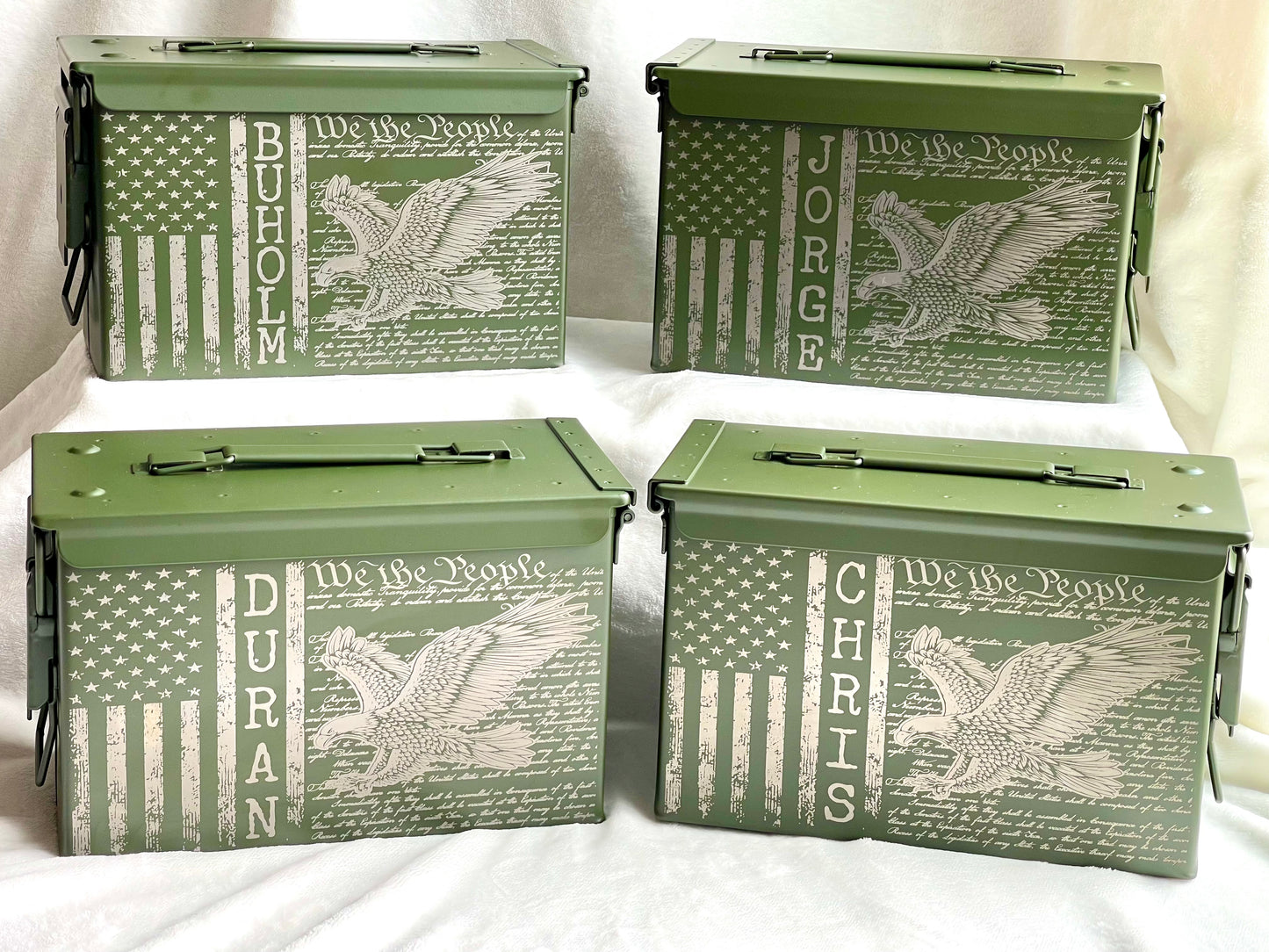 We The People Flag, Military Veteran Memorial Laser Engraved Ammo Box, Fallen Soldier Memorabilia Ammo Can, Ammunition Box, Veteran Gift