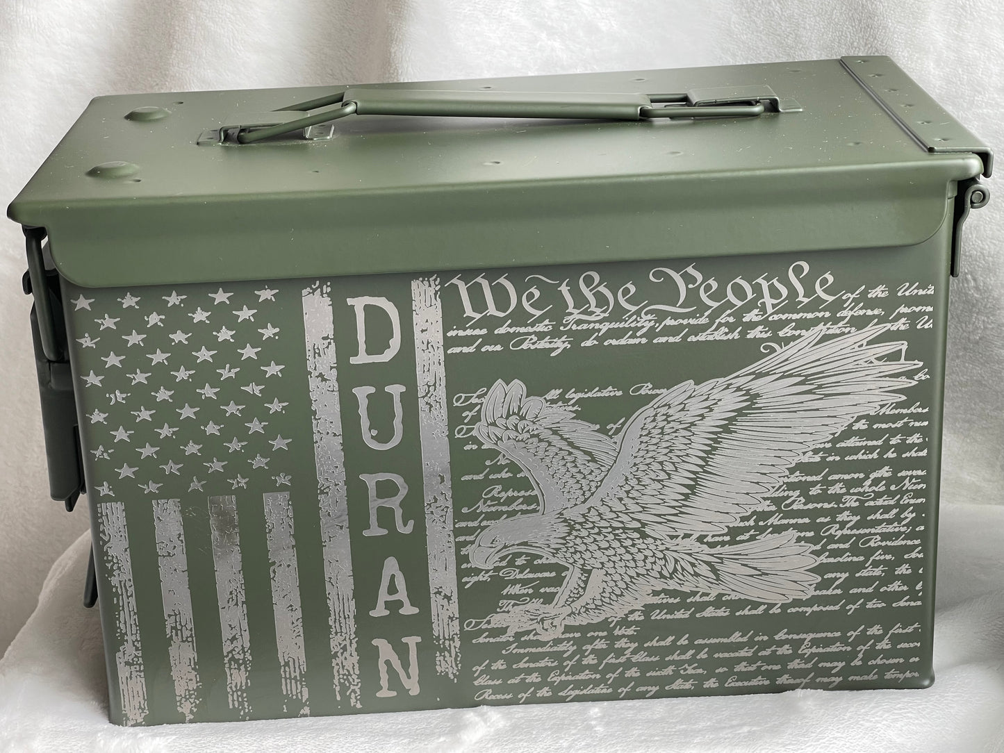 We The People Flag, Military Veteran Memorial Laser Engraved Ammo Box, Fallen Soldier Memorabilia Ammo Can, Ammunition Box, Veteran Gift