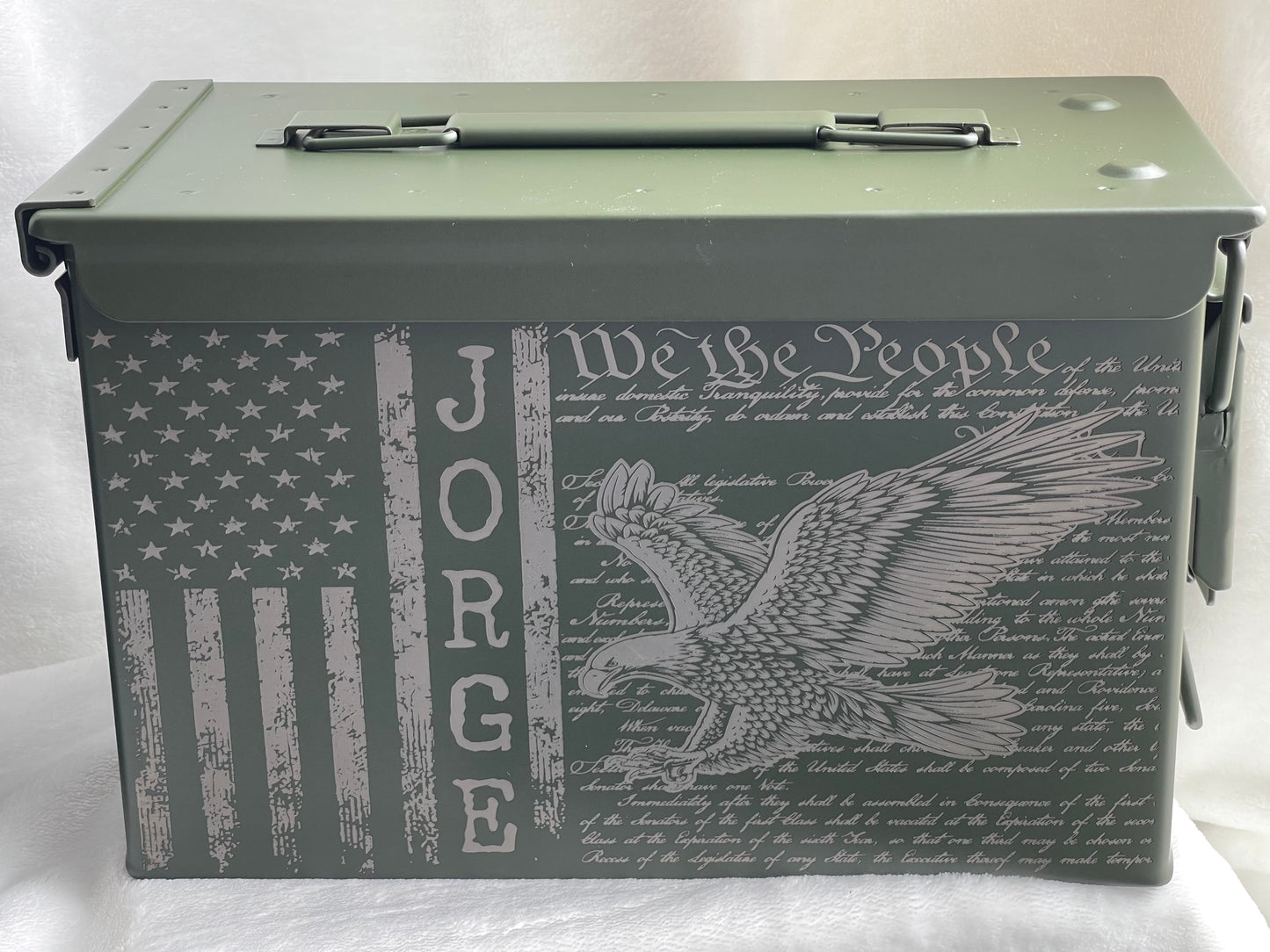 We The People Flag, Military Veteran Memorial Laser Engraved Ammo Box, Fallen Soldier Memorabilia Ammo Can, Ammunition Box, Veteran Gift