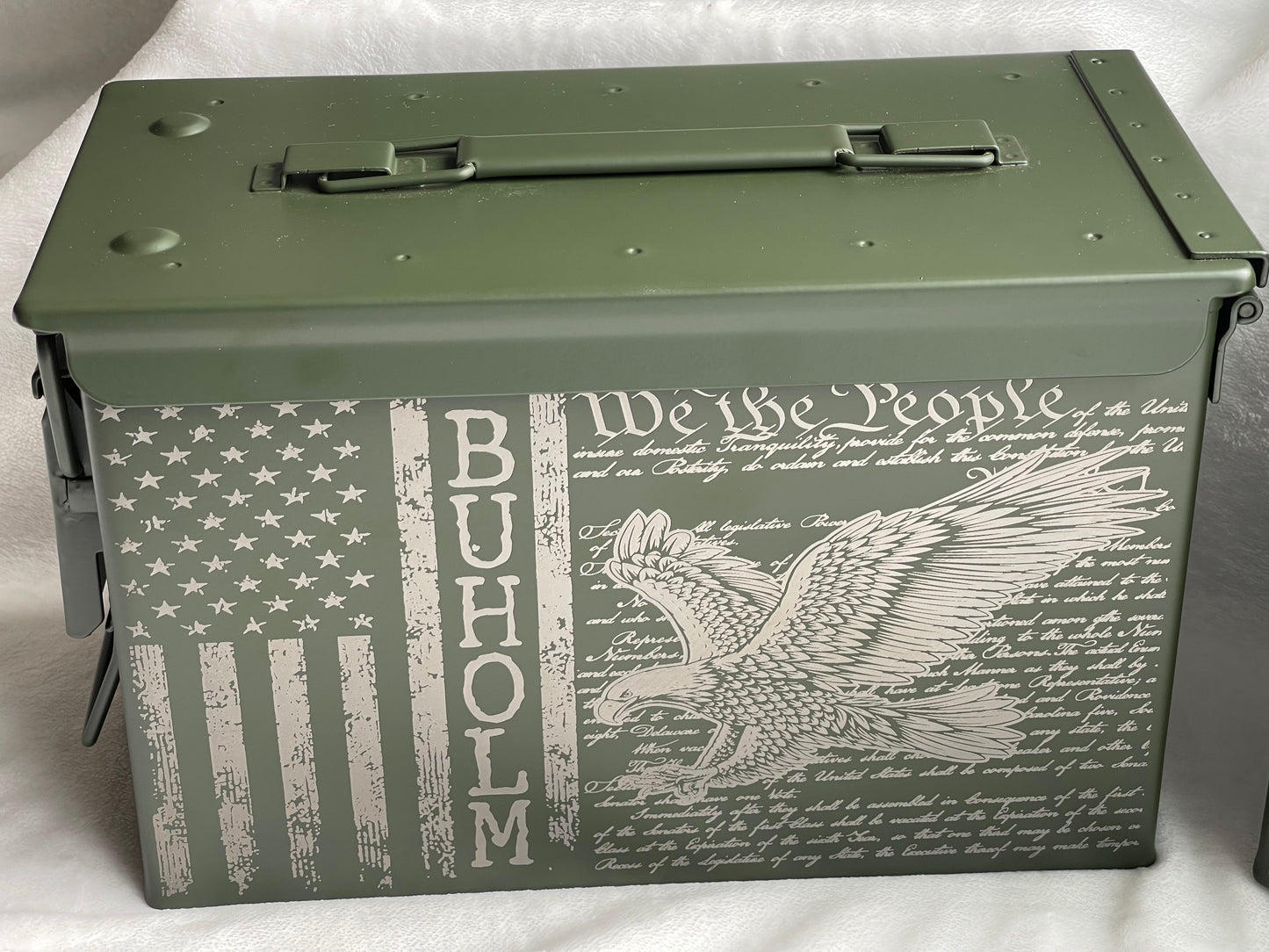 We The People Flag, Military Veteran Memorial Laser Engraved Ammo Box, Fallen Soldier Memorabilia Ammo Can, Ammunition Box, Veteran Gift