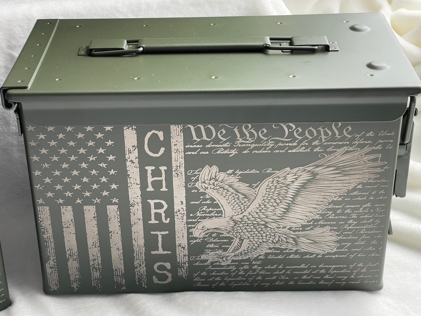 We The People Flag, Military Veteran Memorial Laser Engraved Ammo Box, Fallen Soldier Memorabilia Ammo Can, Ammunition Box, Veteran Gift