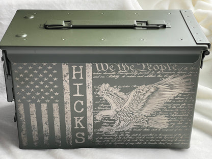 We The People Flag, Military Veteran Memorial Laser Engraved Ammo Box, Fallen Soldier Memorabilia Ammo Can, Ammunition Box, Veteran Gift