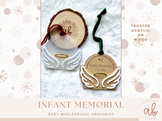 Personalized Miscarriage Memorial Ornament, Infant Memorial, Miscarriage Keepsake, Baby Memorial Gift, Baby Loss Ornament, Angel Wings Baby