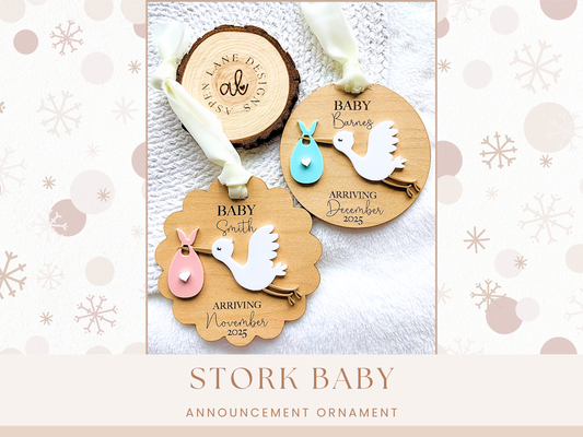 Stork Baby Ornament, Pregnancy Ornament, Expecting Mom Gift, Baby Birth Announcement, New Baby Ornament, Stork Ornament, New Grandparent