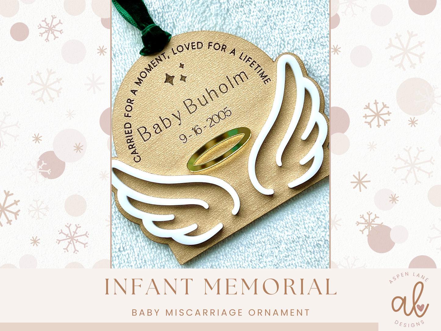 Personalized Miscarriage Memorial Ornament, Infant Memorial, Miscarriage Keepsake, Baby Memorial Gift, Baby Loss Ornament, Angel Wings Baby