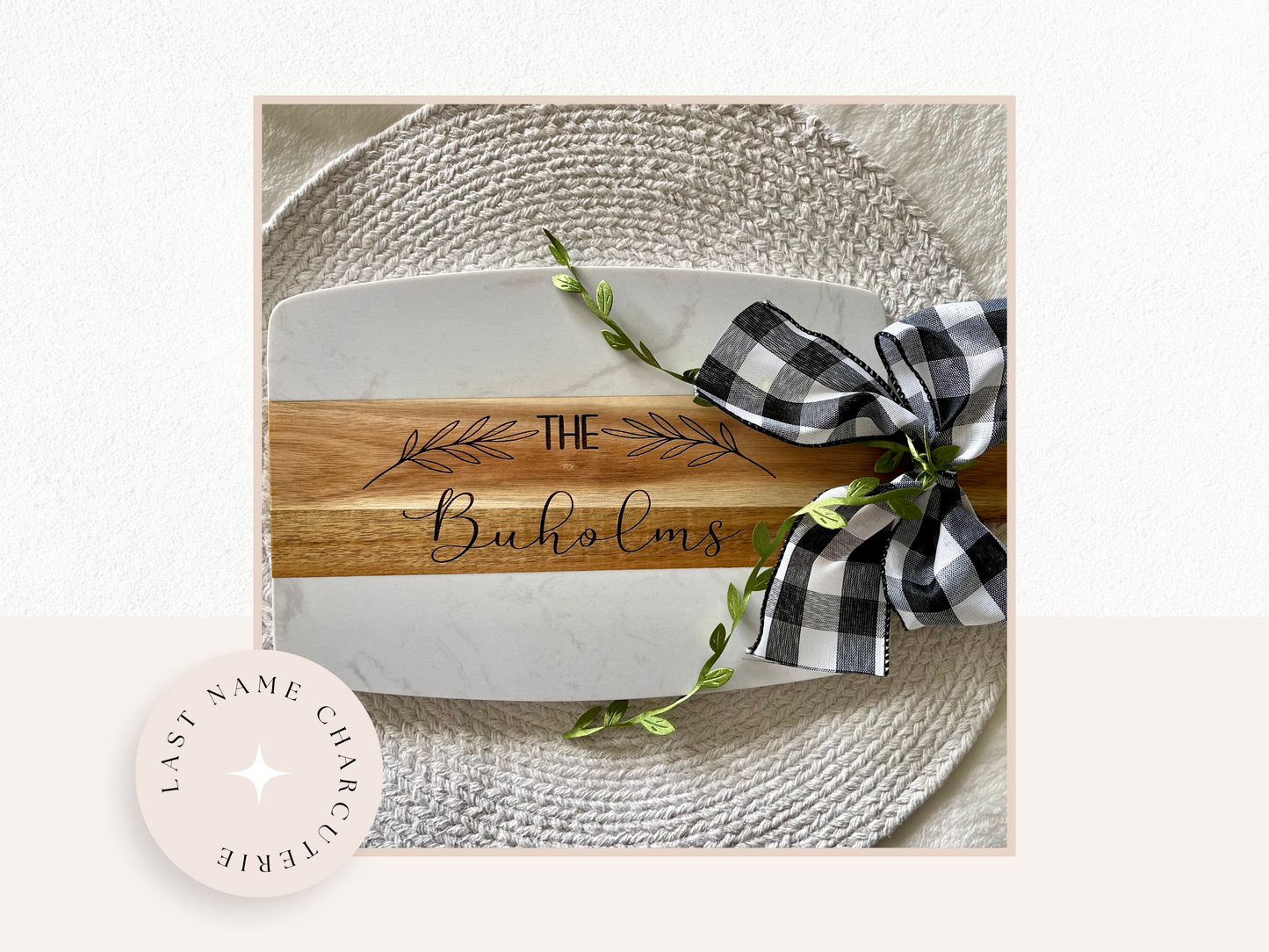 Engraved Acopa Marble & Acacia Charcuterie Board, Custom Cutting Board, Realtor Closing Gift, Wedding, New Homeowner Gift, Family Last Name