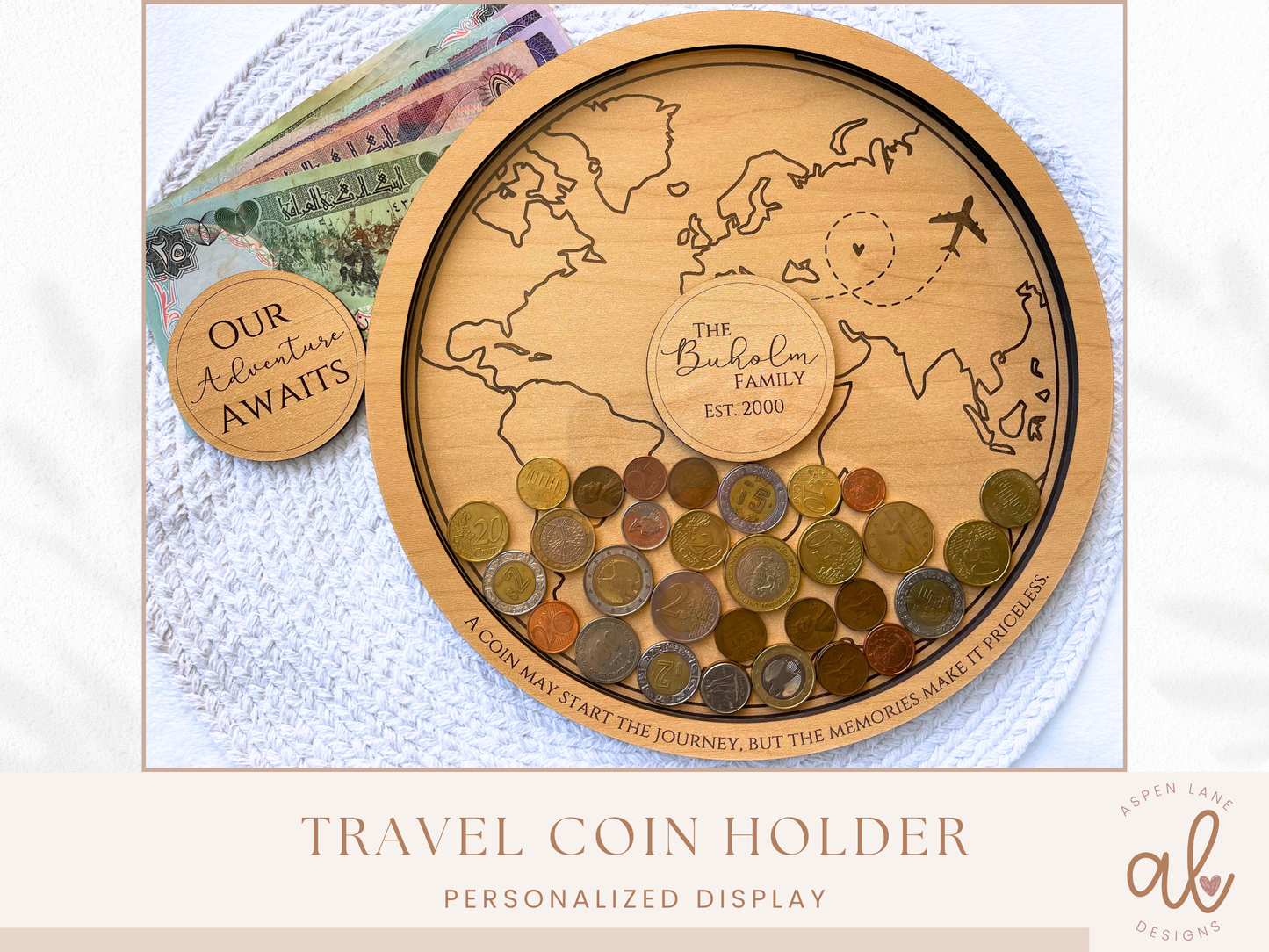 Travel Keepsake, Coin Holder, Coin Holder Display, Coin Holder Box, Travel Money Holder, Travel Memory, Travel Coin Display, World Coin, Currency Display